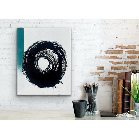 Abstract Black and Teal Modern Swirl Acrylic Painting 16” x 20” - Picture 6 of 10